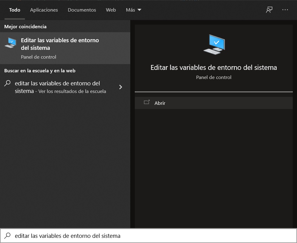 Buscar editar las variables de entorno del sistema